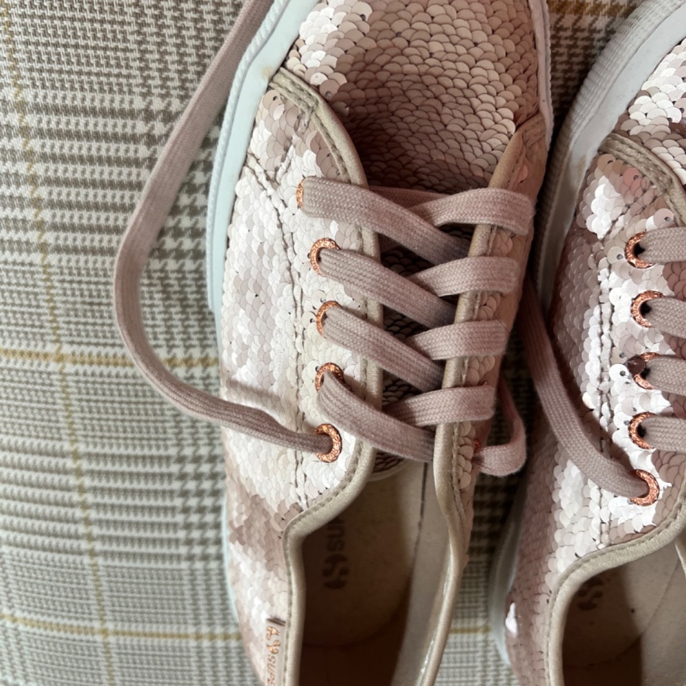 Superga Womens Textured Sequin Round Toe Lace Up Low Top Sneakers Pink - Picture 5 of 11